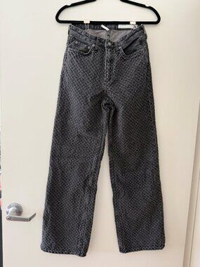 Rag and Bone Logan High Rise Textured Wide Leg Jeans in Black Tweed